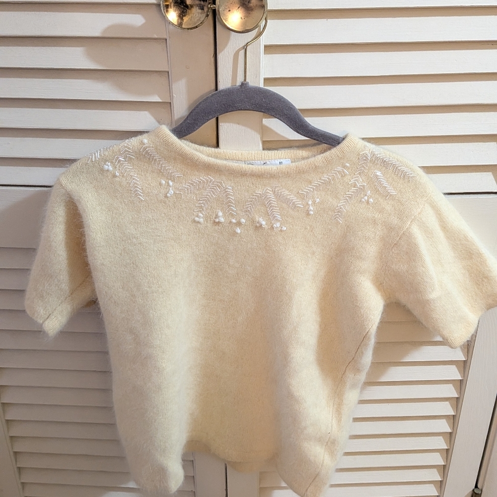Vintage Rafaella Creamy Yellow Short Sleeve Angora Sweater